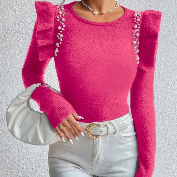 . Sweaters - Pink Preppy Womens Sweater Top